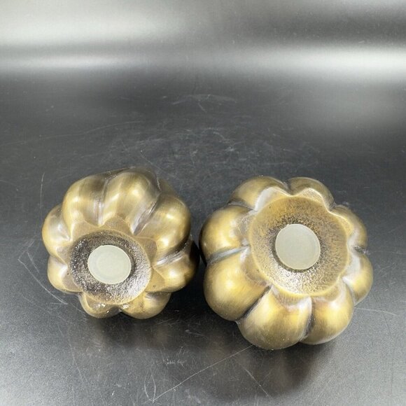 Heavy Ceramic Metallic Glaze Salt And Pepper Shaker Set 2 Pumpkin Pair Stoppers - Picture 4 of 12